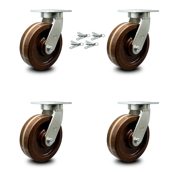 10 Inch Heavy Duty High Temp Phenolic Swivel Caster Set with Swivel Locks, 4PK